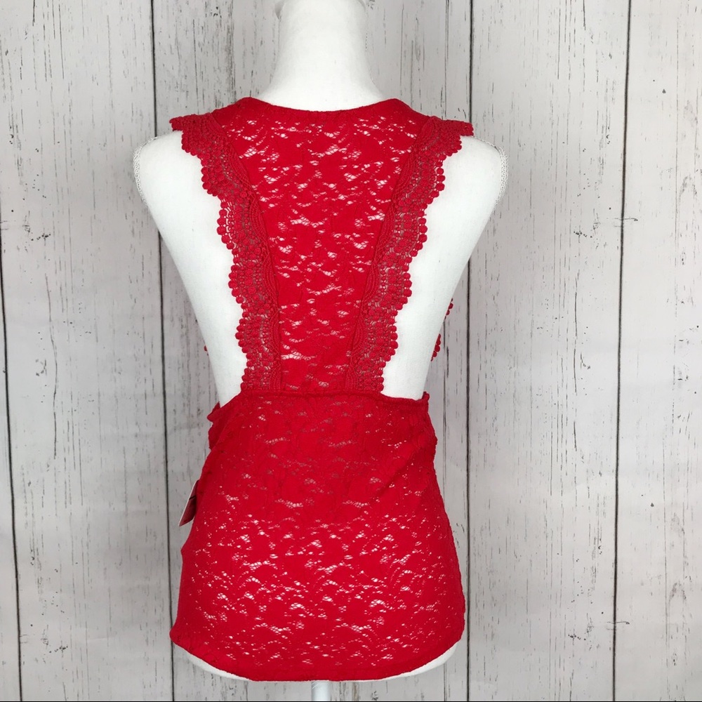 Free People Lace Red Sure Thang Tank Top - Picture 7 of 7